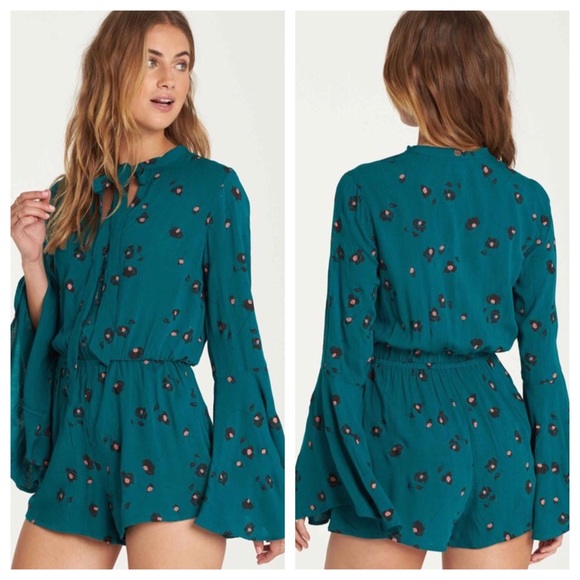 Billabong Pants - NWT Billabong Wide Bell Sleeve Tie Neck Romper